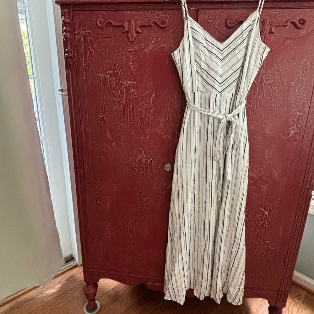 LOFT White and Black Striped Maxi Dress